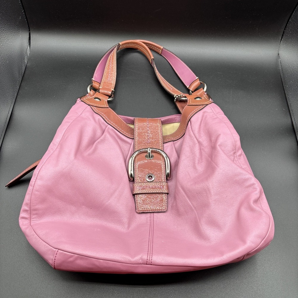 Y2K Coach Soho Lynn Pleated Hobo Shoulder Bag Purse F15075 Pink Buckle
